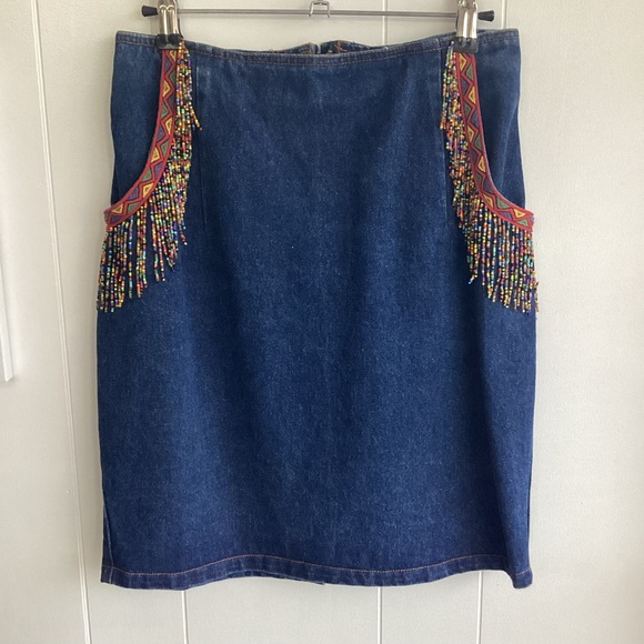 Whittail & Shon Dresses & Skirts - Western style Blue and Orange Embellished Pencil Skirt Knee-Length